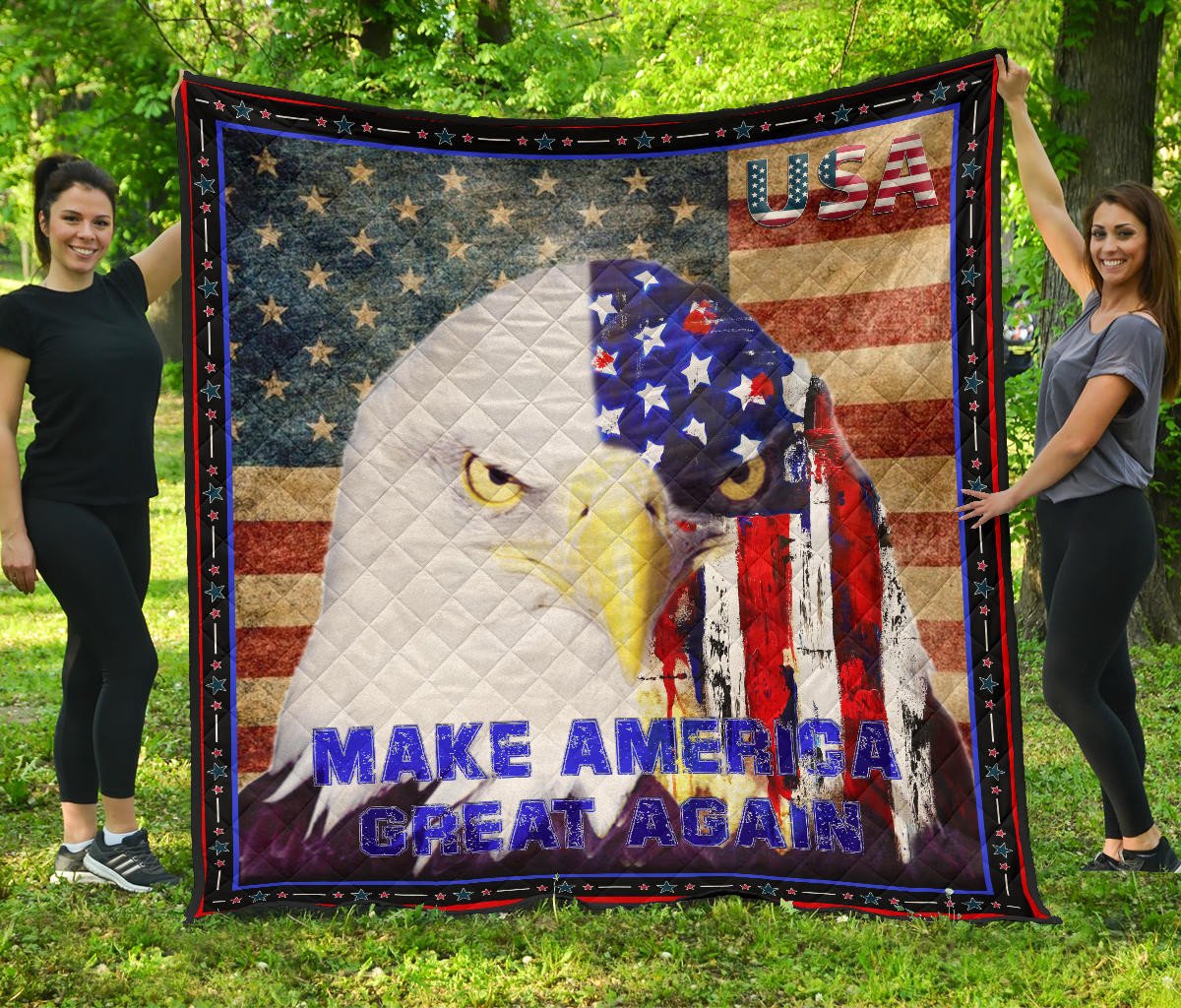 US Independence Day Funny Bald Eagle Face USA Star Premium Quilt Blanket