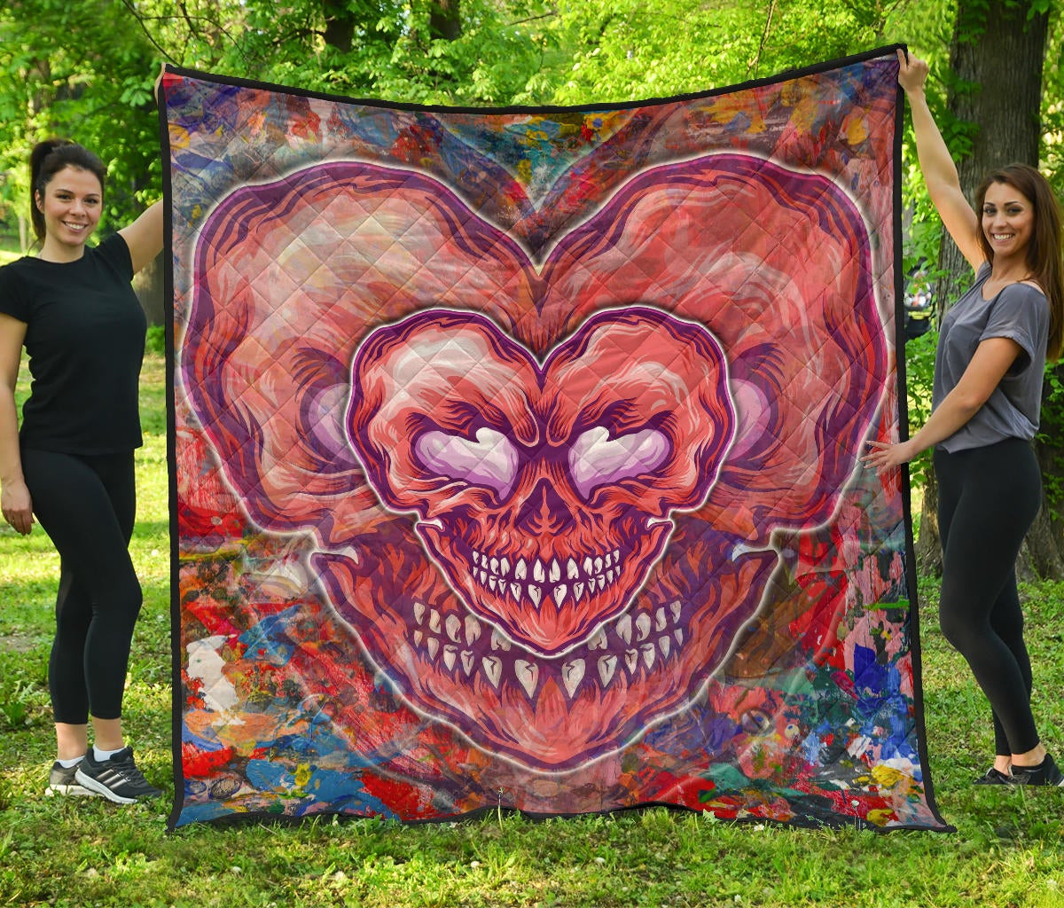 Valentine Premium Quilt – Devil Heart Smiling Face Patterns Quilt Blanket