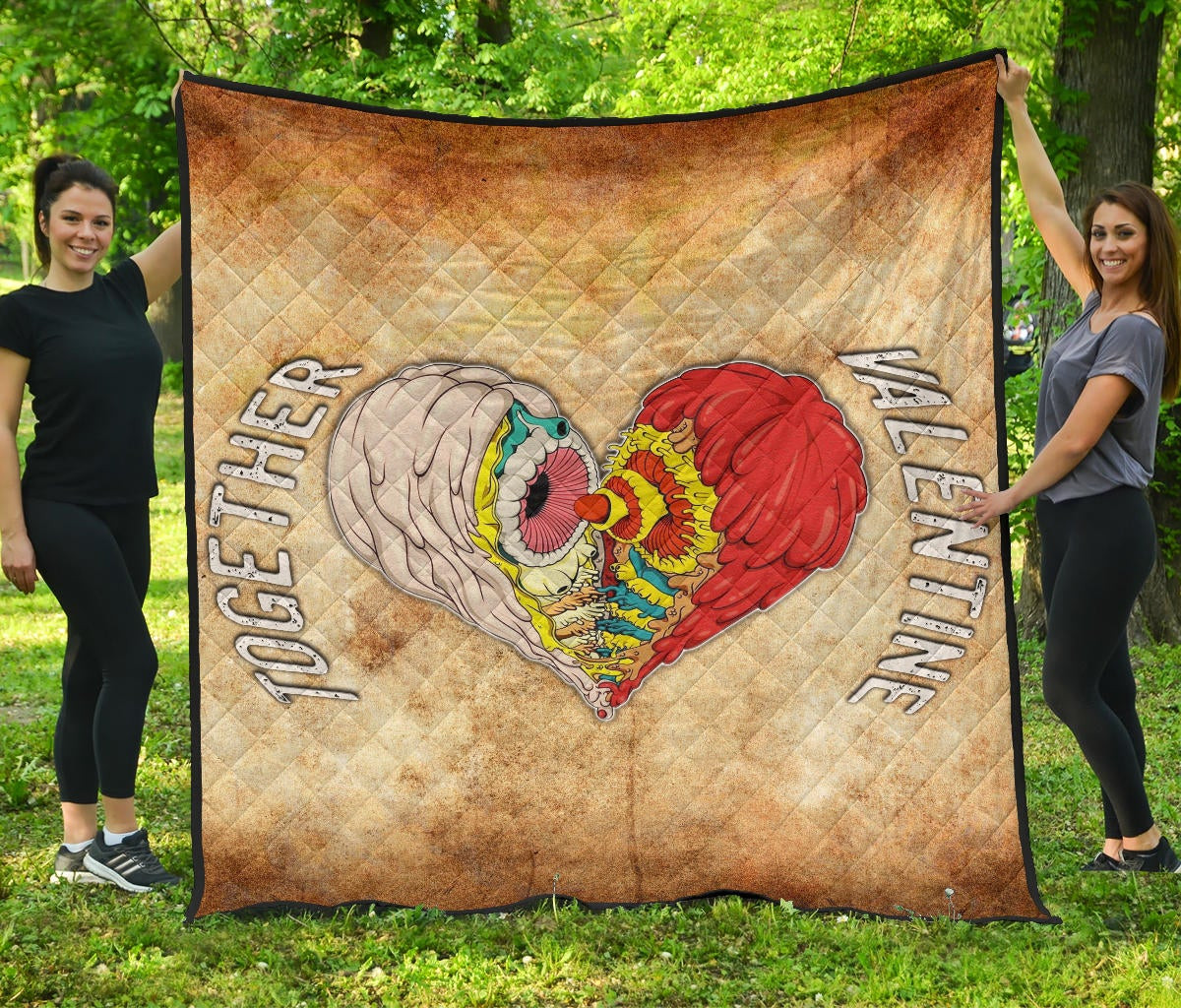 Valentine Premium Quilt – Horror Two Half Hearts Combine Together Quilt Blanket