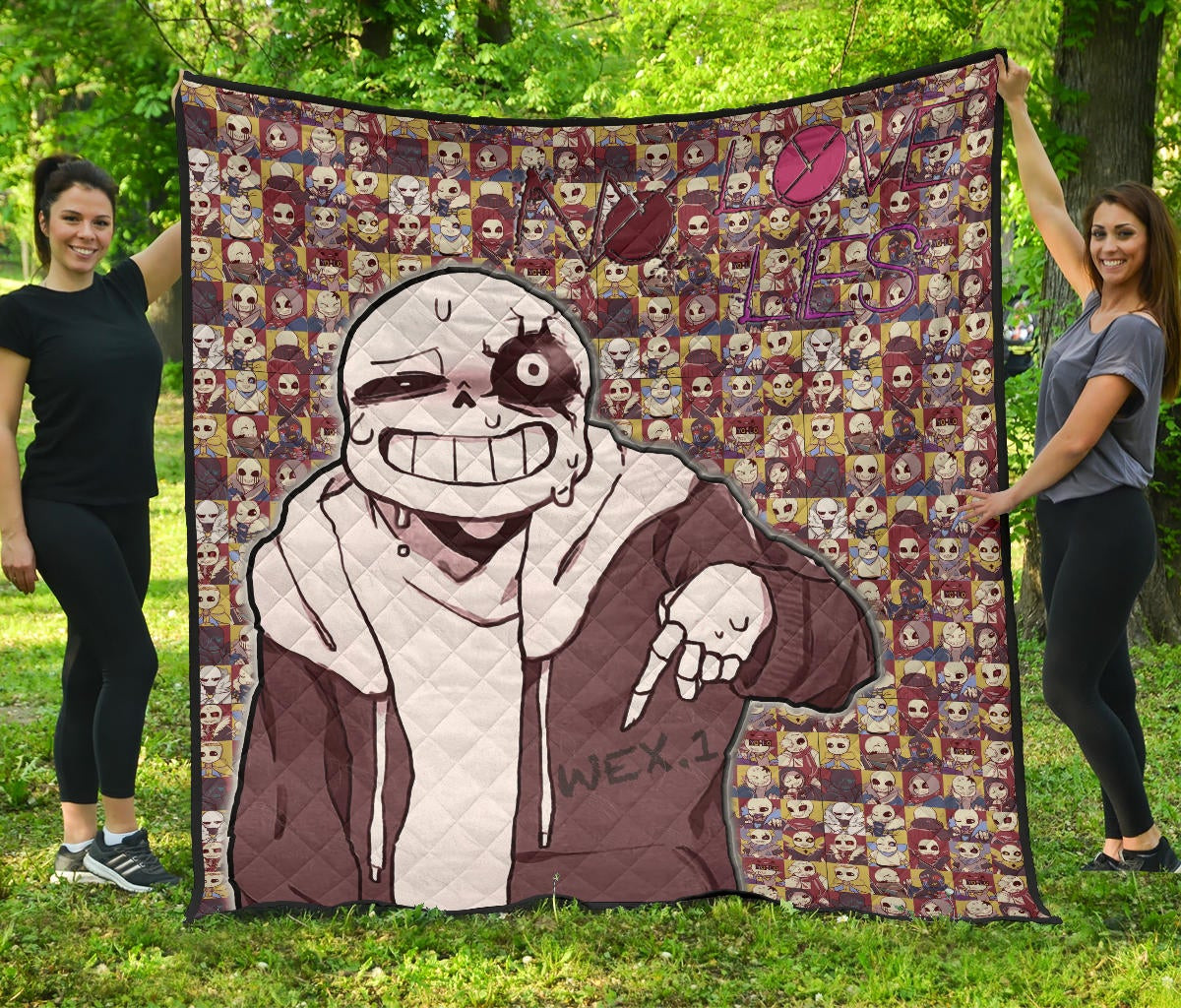 Valentine Premium Quilt – Sans Undertale Wearing Jacket Sweating No Love Lies Patterns Quilt Blanket