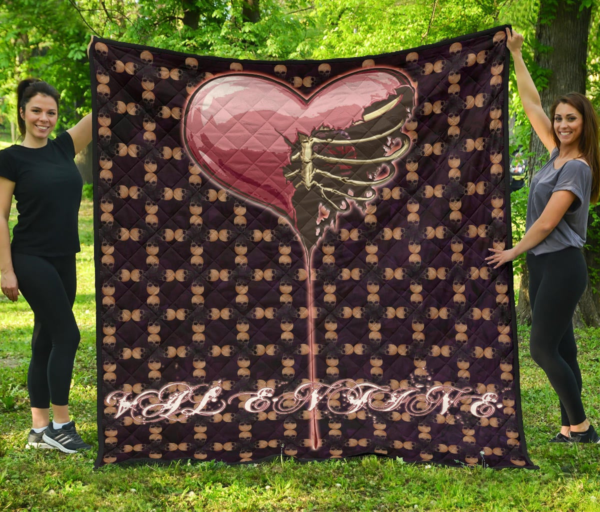 Valentine Premium Quilt – Skeleton Chest In Pink Heart Skull Patterns Quilt Blanket