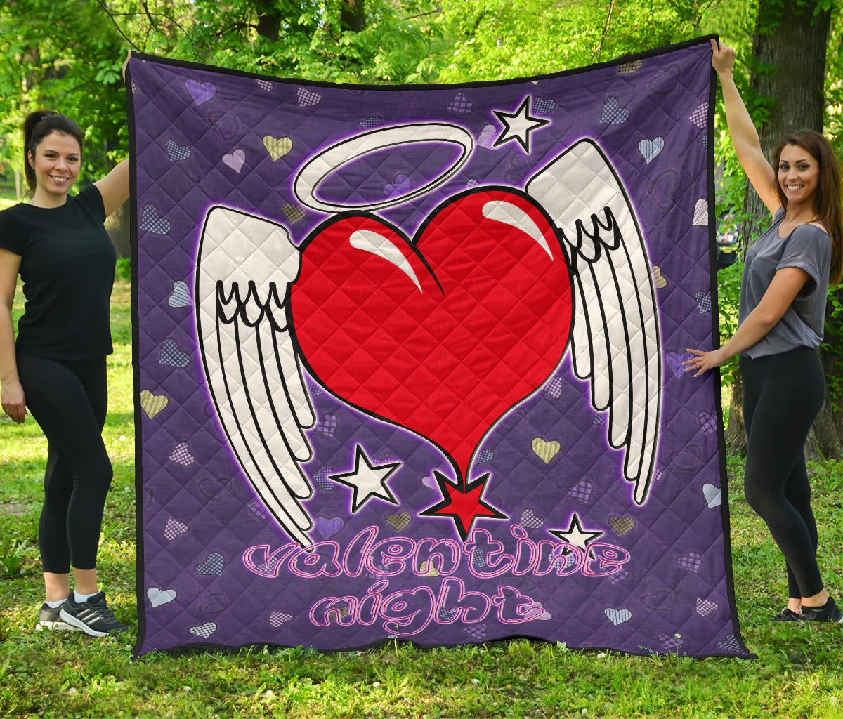 Valentine Premium Quilt Heart Wings With Halo Romantic Valentine Night Quilt Blanket