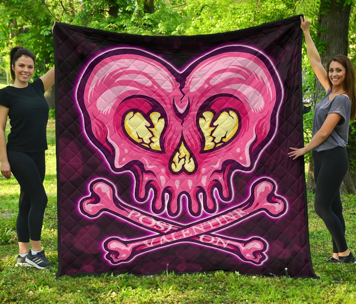 Valentine Premium Quilt Melting Heart Skull Poison Valentine Heart Background Quilt Blanket