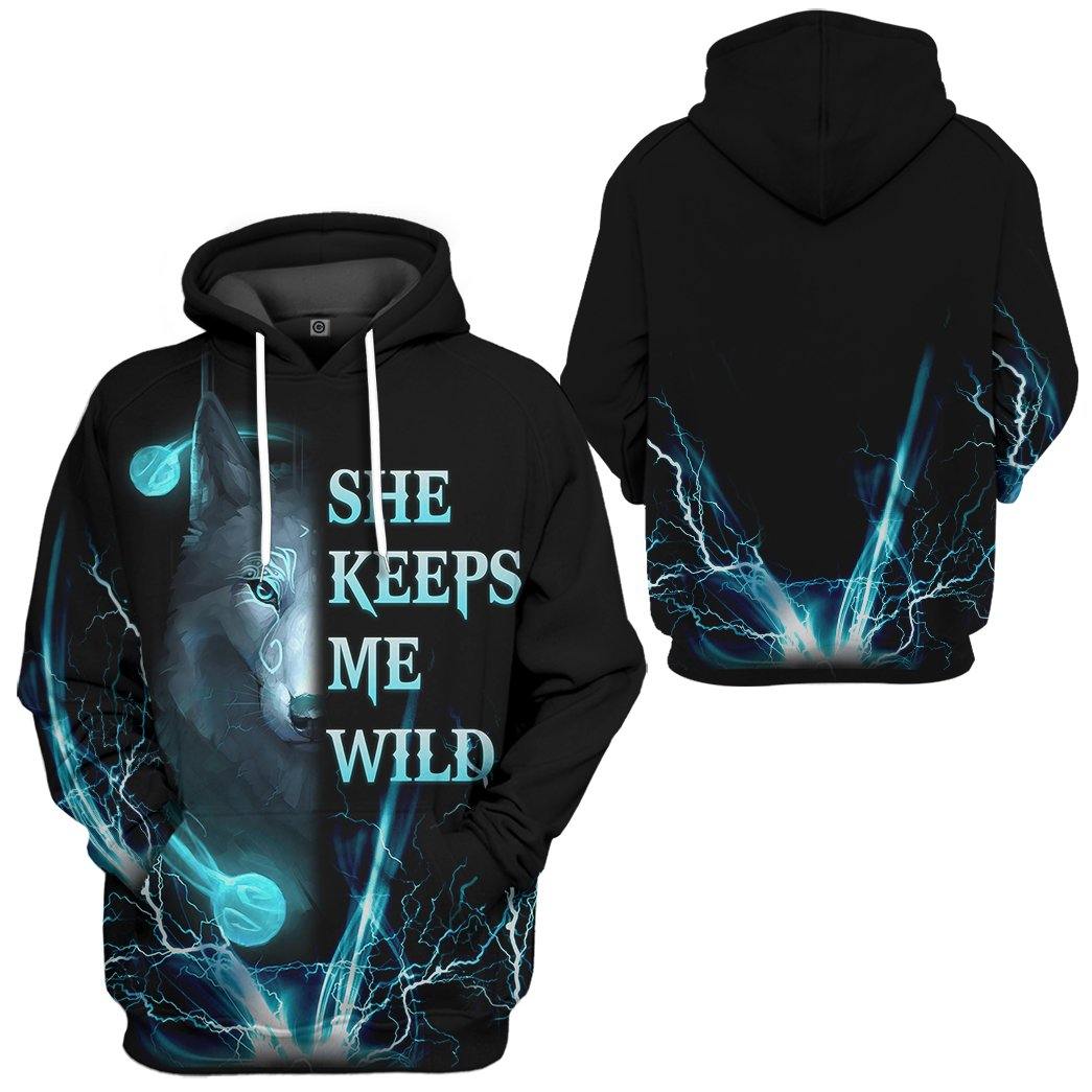 Wolf Blue She Keep Me Wild All Over Print T-Shirt Hoodie Fan Gifts Idea