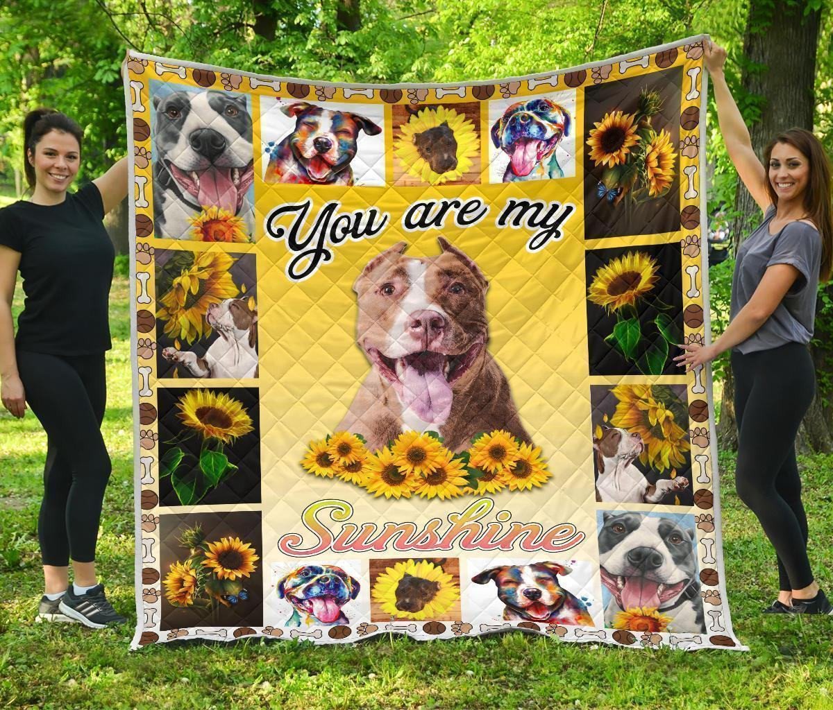 You Are My Sunshine Sunflower Pit Bull Quilt Blanket