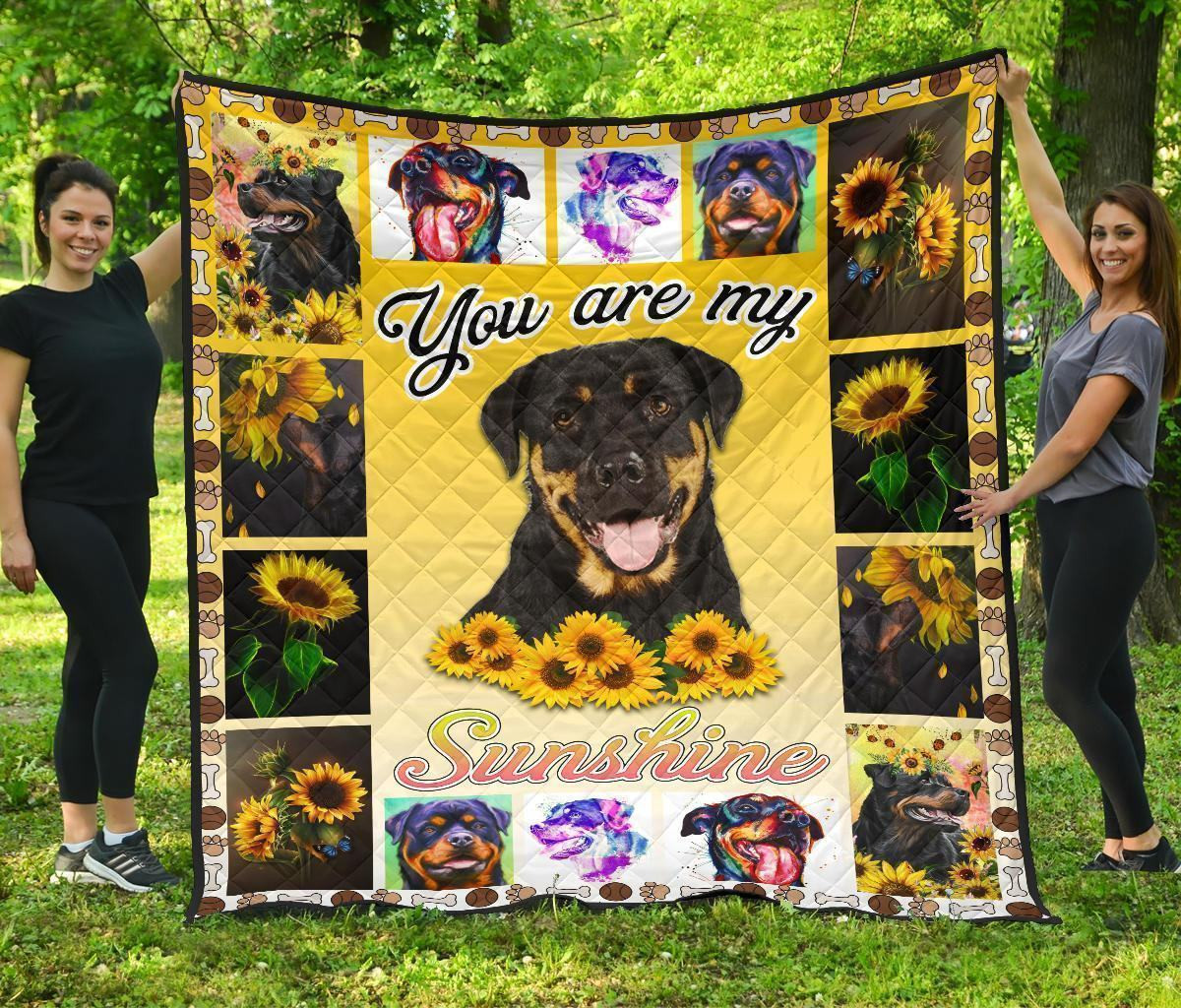 You Are My Sunshine Sunflower Rottweiler Quilt Blanket